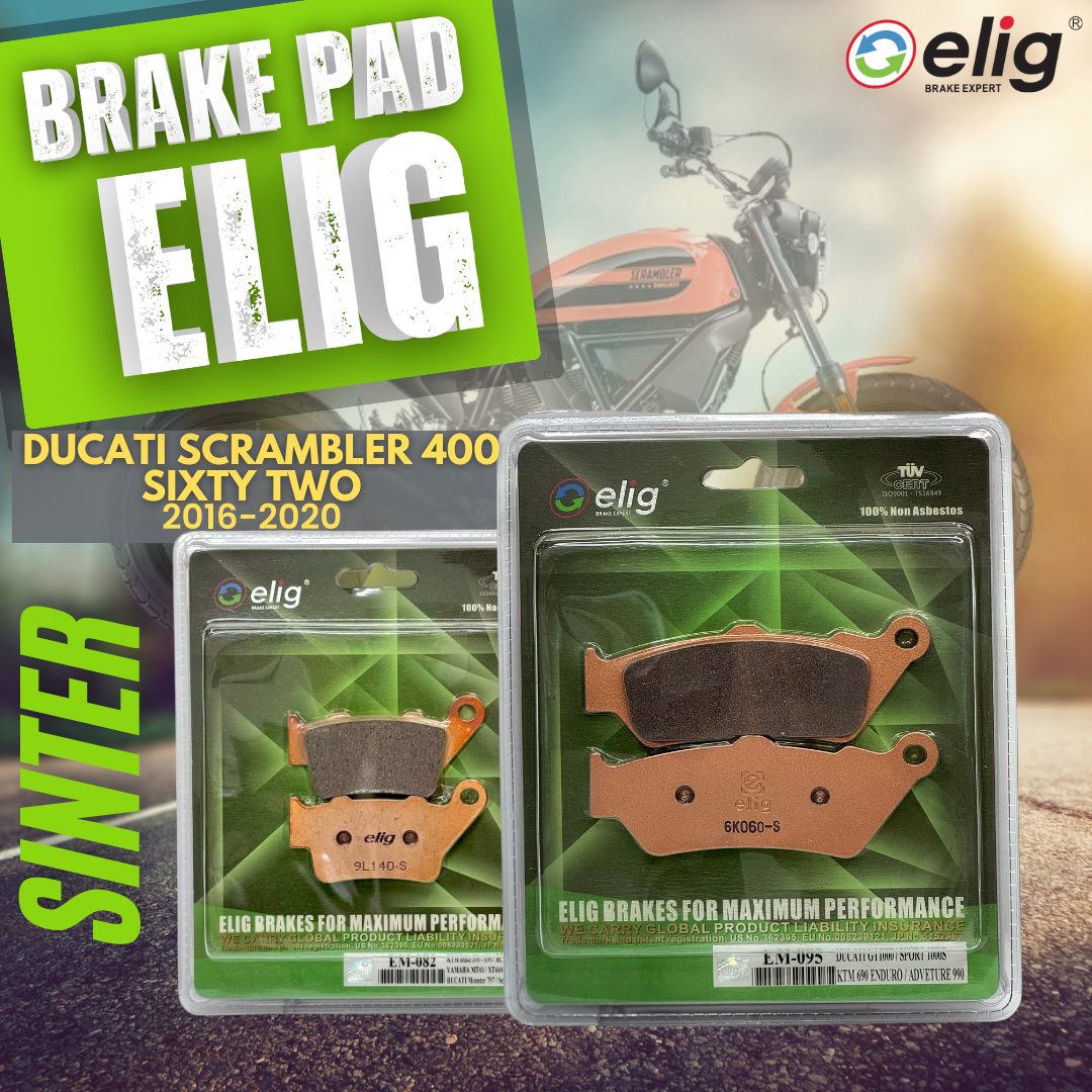 Bố thắng Elig Sinter dành cho xe DUCATI SCRAMBLER 400 SIXTY TWO 2016-2020 (Trước EM-095, Sau EM-082)