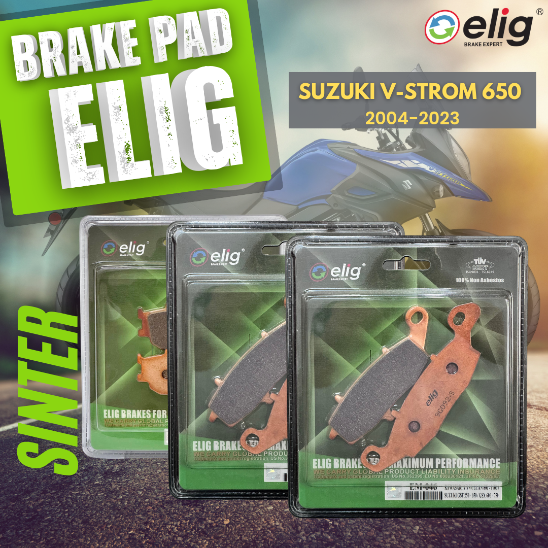 Bố thắng Elig Sinter dành cho xe SUZUKI V-TROM 650 2004-2023 (Trước trái EM-046, Trước phải EM-032, Sau EM-031A)