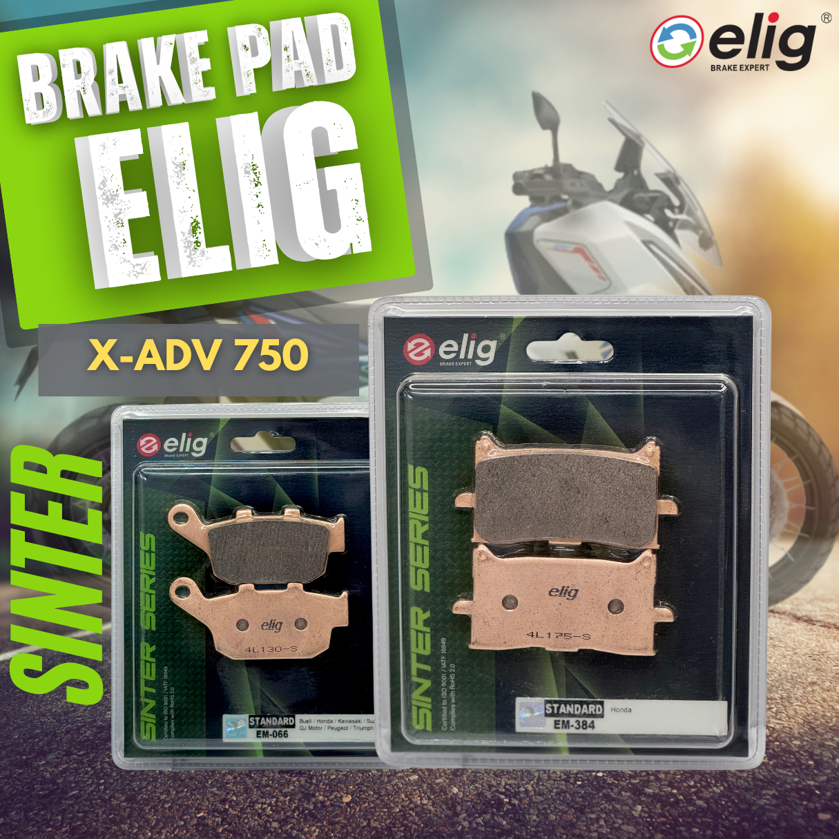 Bố thắng Elig Sinter dành cho xe HONDA X-ADV 750 (Trước EM-384, Sau EM-066)